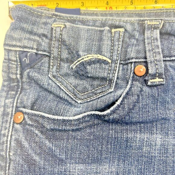 Vanity Pants Women 27/31 Blue Denim Jean Flared Embroidered Med Wash Low Rise - Picture 8 of 16